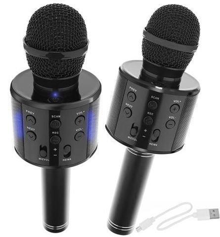 Microfon Karaoke Wireless, Cu Difuzor Incorporat, Port USB, Negru