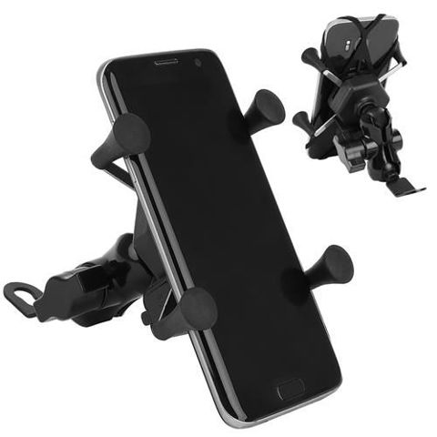 Suport Telefon pentru Motocicletă cu Încărcător, Culoare Negru, Aluminiu, 17x5x12 cm, 0.26 kg