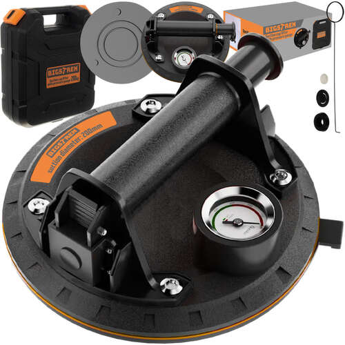 Ventuză de Vacuum cu Pompa, Capacitate 200kg, Diametru 200mm, ABS și Cauciuc, Include Valiză de Transport