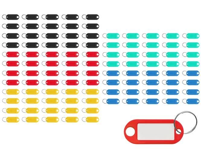 Set de 100 de Etichete Identificatoare pentru Chei, Multicolore, Dimensiuni 6.5x2.1 cm, Fereastră Etichetă 3.1x1.4 cm