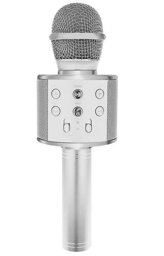 Microfon de Karaoke Argintiu, Conectivitate Bluetooth 4.0, Baterie Încorporată 1200 mAh, cu Cablu USB
