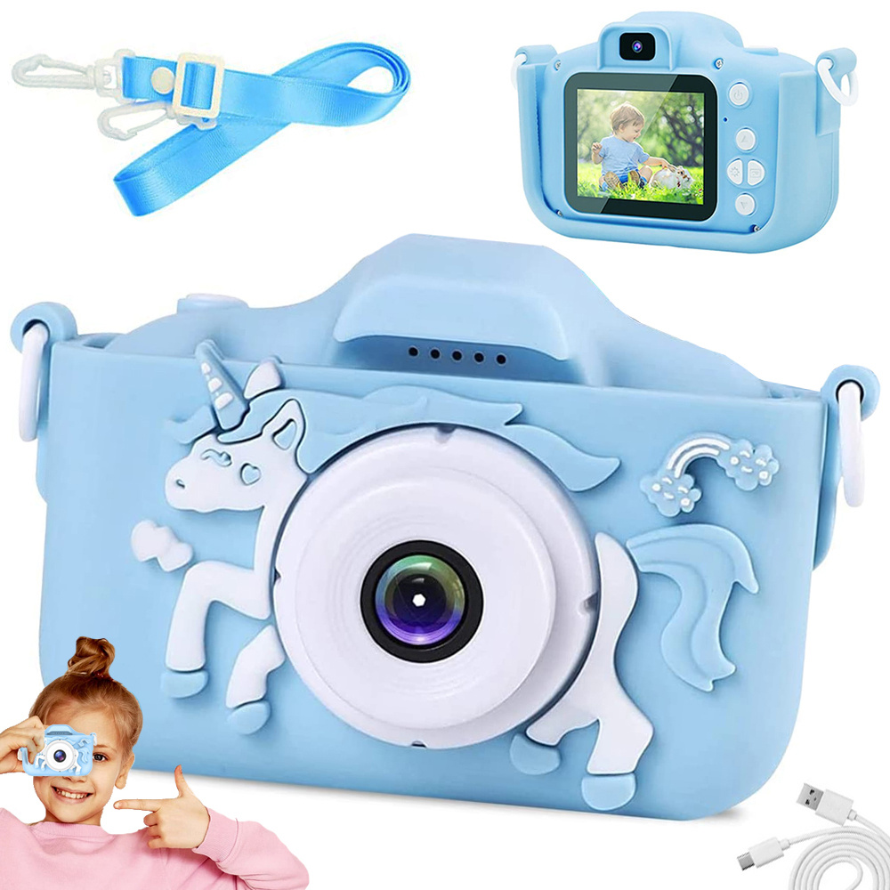 Cameră Foto Digitală pentru Copii, Model Unicorn, Albastru, 9 x 6 x 5 cm